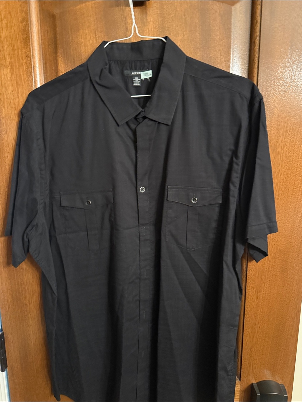 Alfani Black Short-Sleeve Button-Down Shirt with Chest Pockets